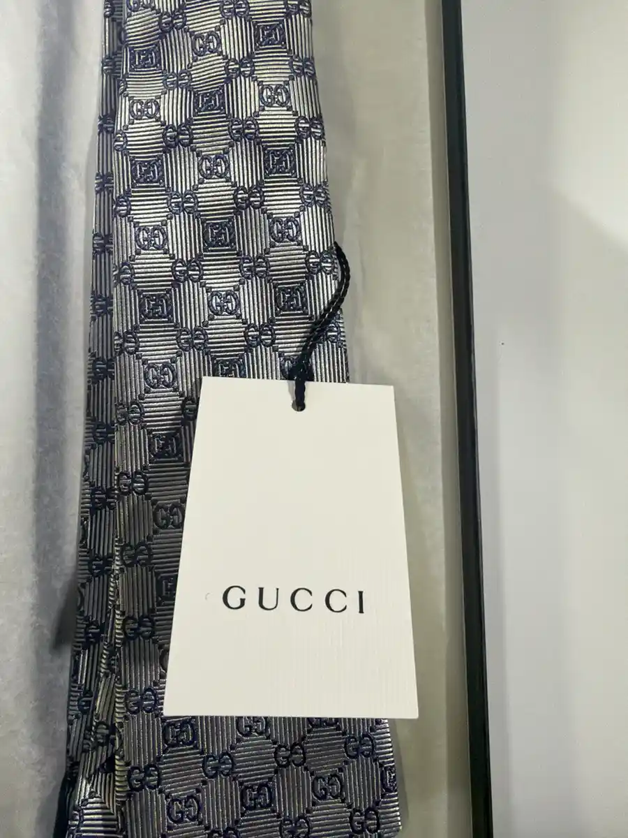 Gucci Tie Gg Pattern Bee Navy Embroidery Thick Glossy - Image 5
