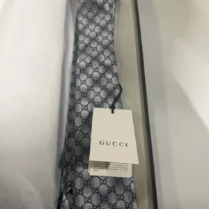 Gucci Tie Gg Pattern Bee Navy Embroidery Thick Glossy
